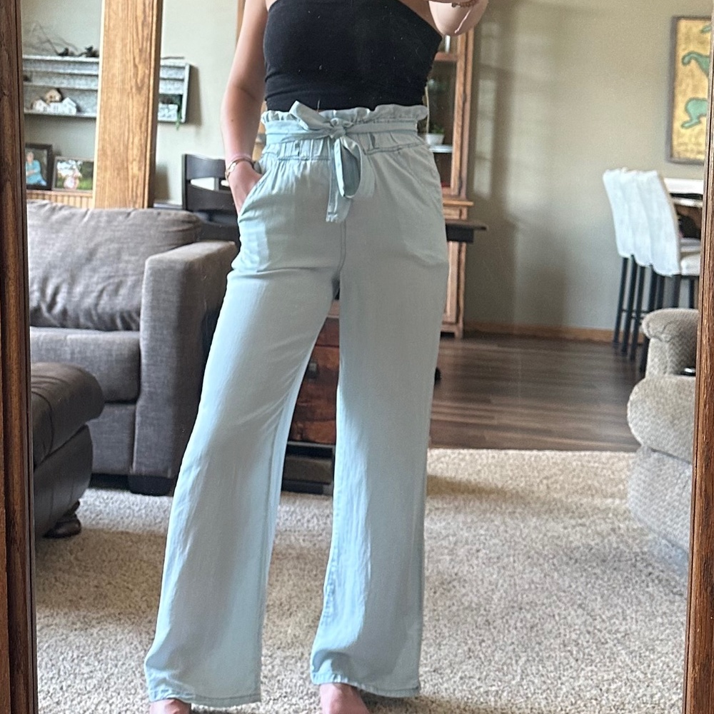 flowy lyocell denim colored pants